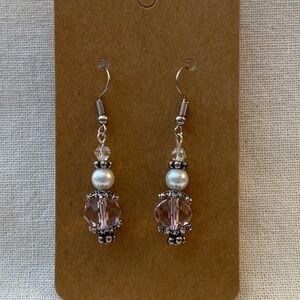Pastel Pink, Pearl, and Silver Bead Dangle Earrings